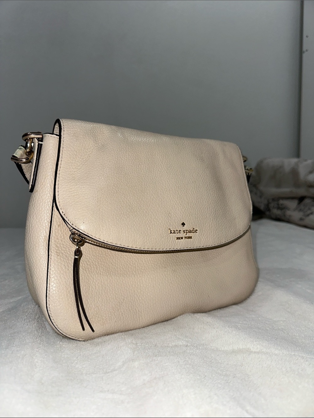 kate spade Cream Pebbled Leather Shoulder Bag with Gold Hardware